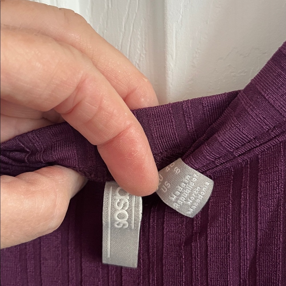 ASOS Deep Purple Long Sleeve Square Neckline Dress Size 8 - Picture 6 of 11